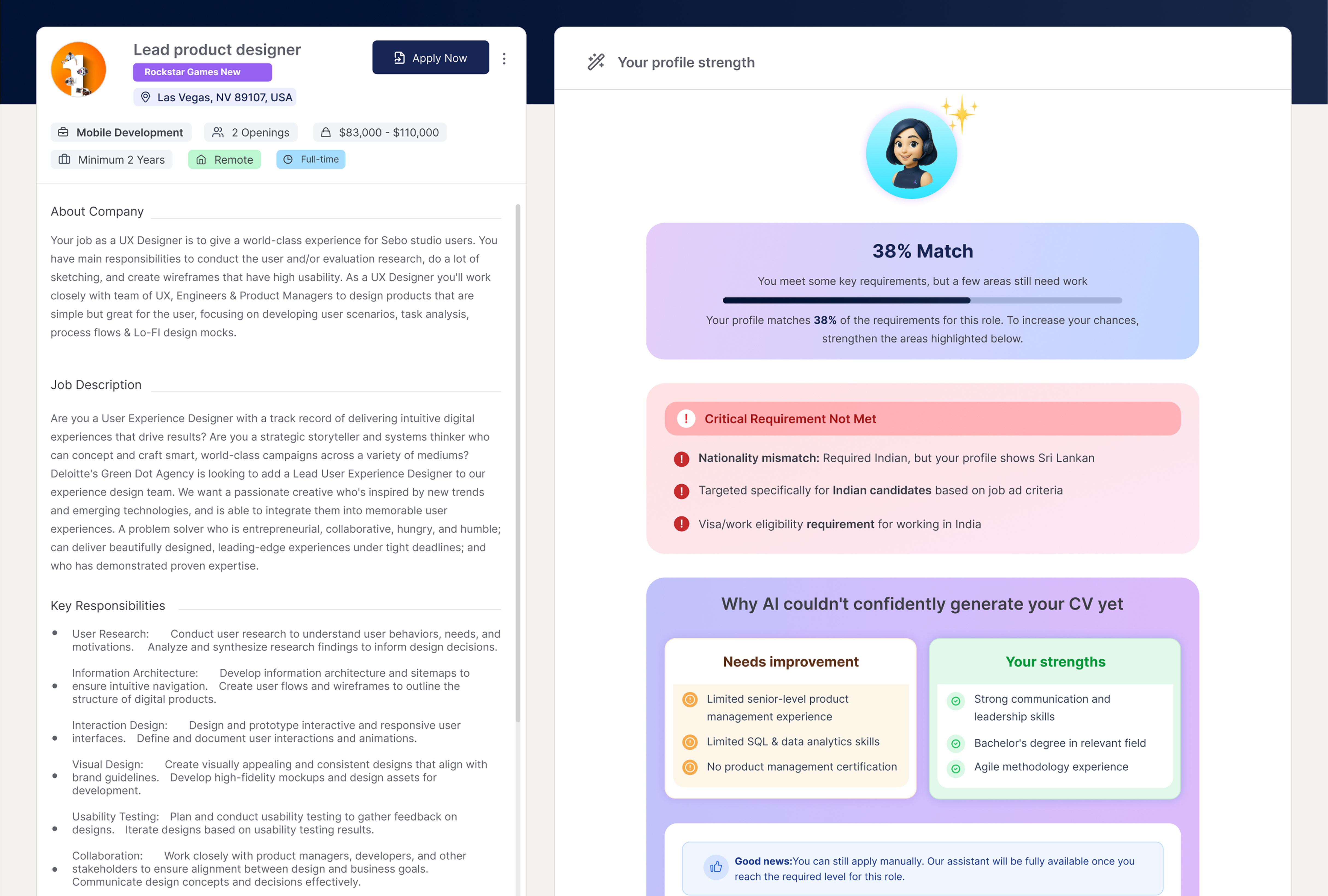 VitalFew job matching for tailored resume screen