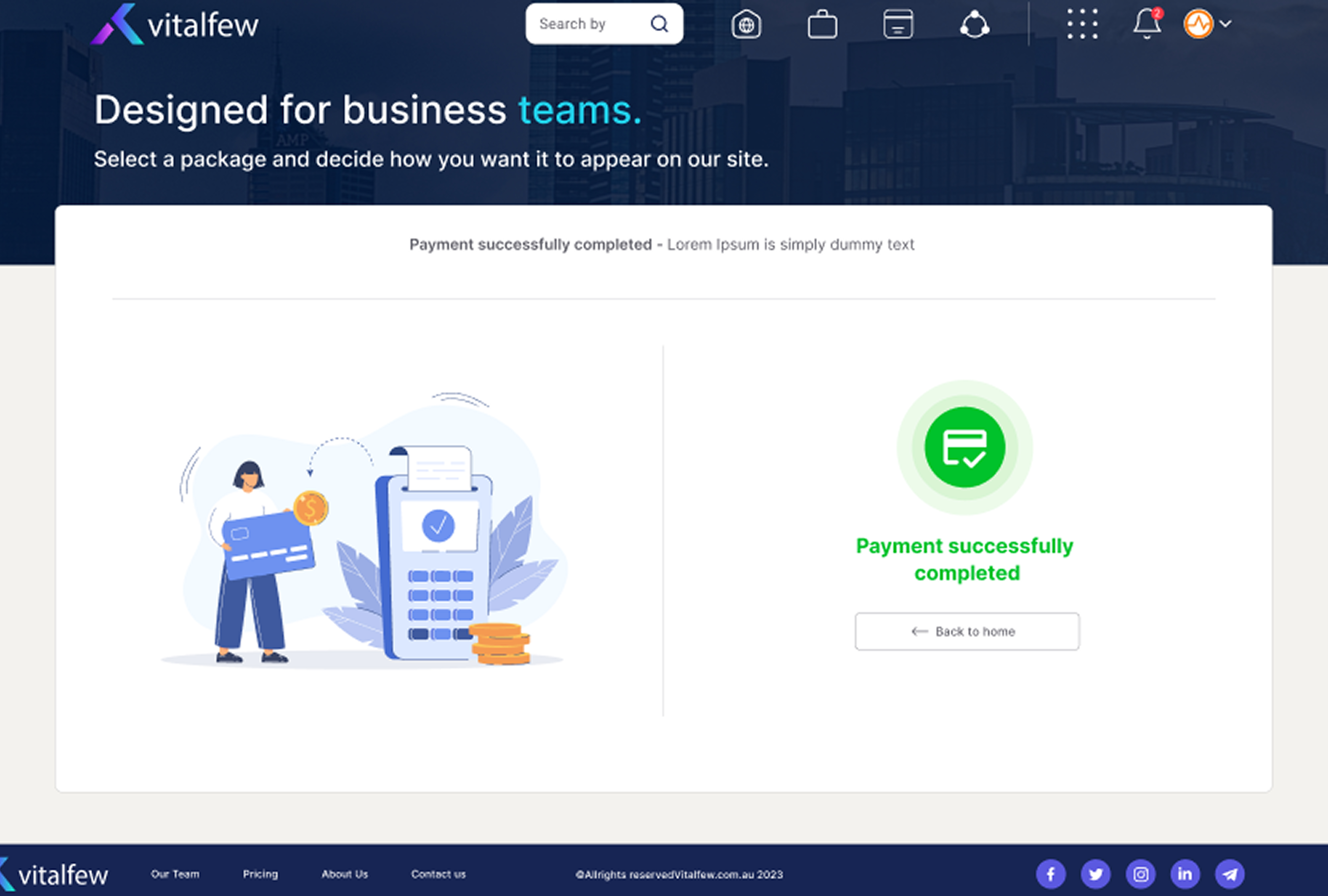 VitalFew checkout screen showing payment options and price breakdown